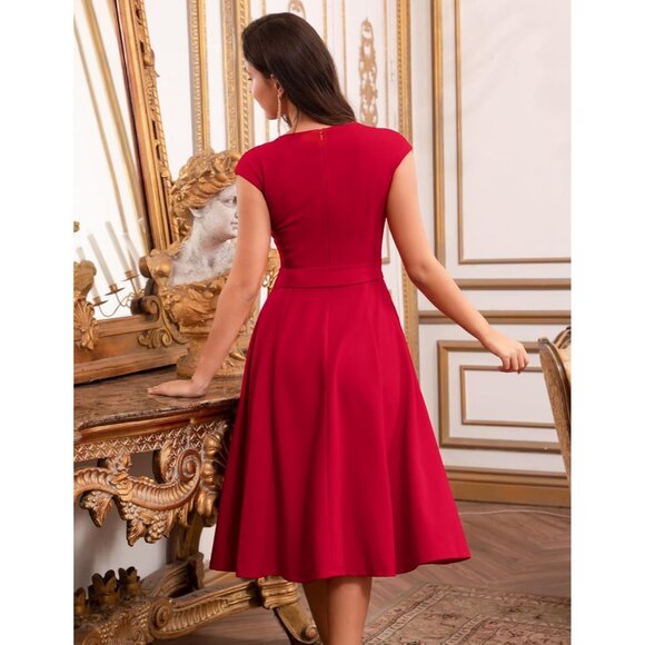 Dresstells Women's Red Modest Vintage Cocktail Formal Party Evening Dresses - Picture 3 of 11